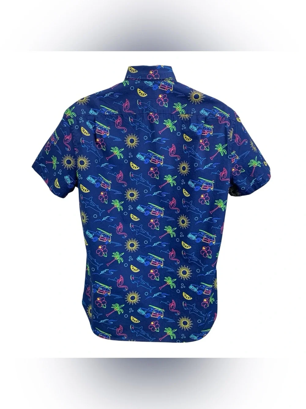J.Crew Flex Washed Men’s Medium Button Down Shirt Blue Beach‎ Print Slim Fit